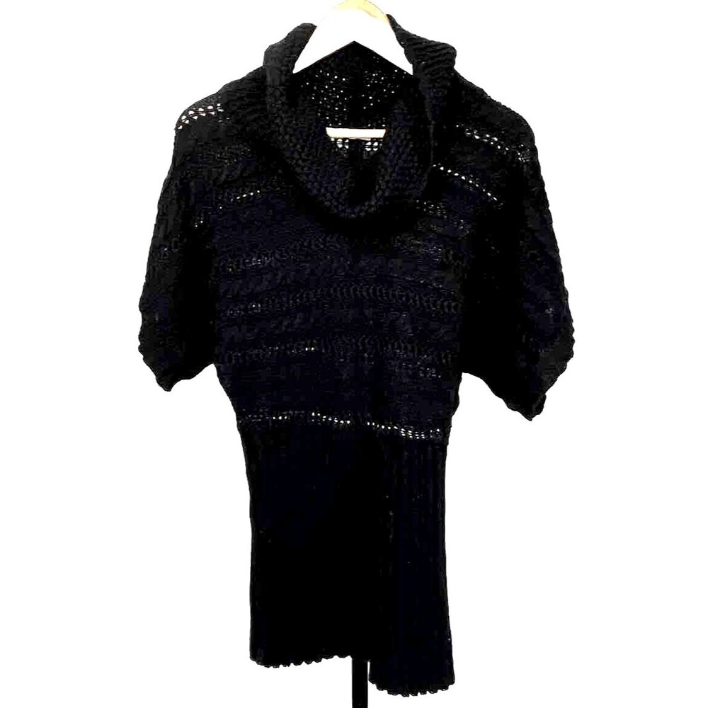 Charlotte Russe Sweater Cowl Neck Short Sleeve Open Knit Black Small Made in USA